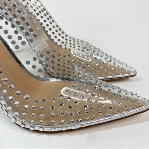 Steve Madden Women's Vala-r Heel in Rhinestone Crystal Silver Clear Pointed Toe - Picture 9 of 14